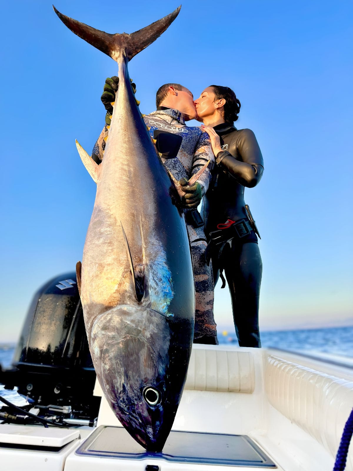 Lauren Sarasua and Jose with the big bluefin tuna Jose shot in Turkey